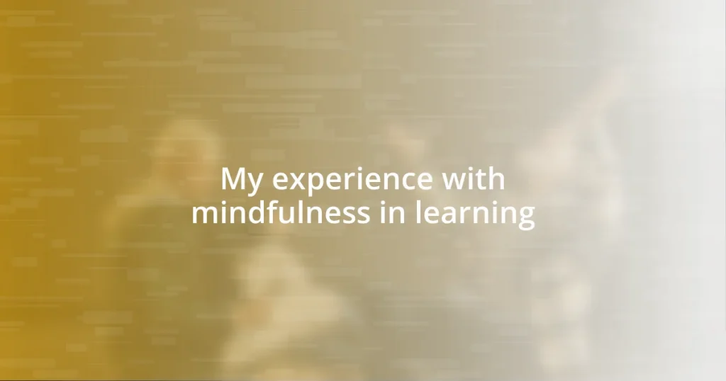 My experience with mindfulness in learning