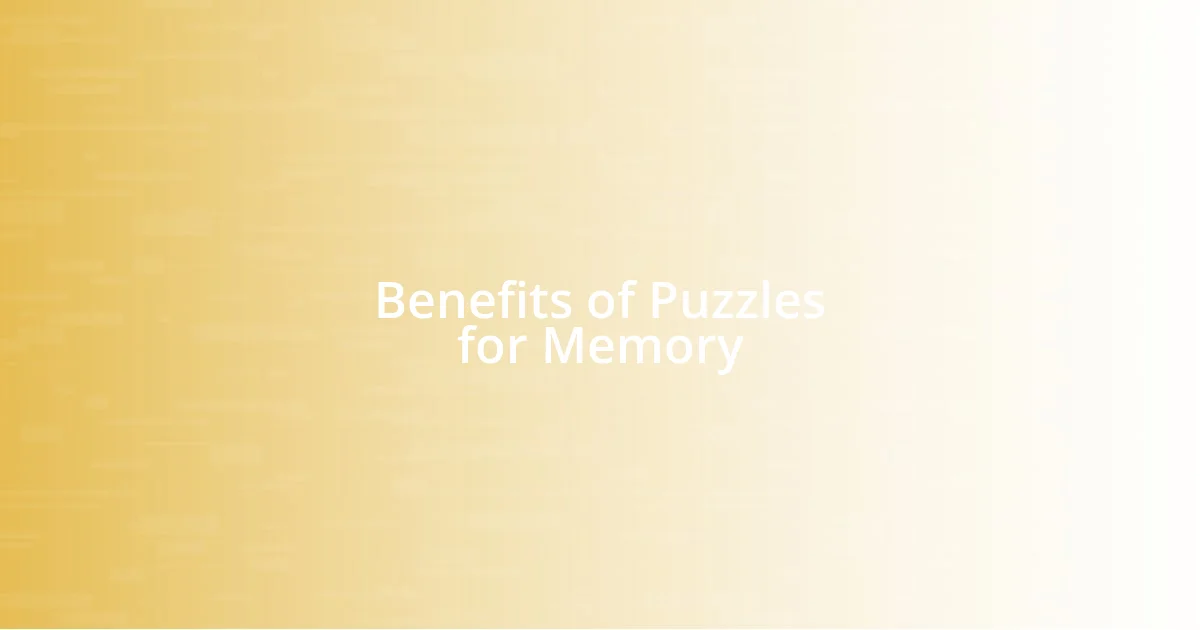 Benefits of Puzzles for Memory